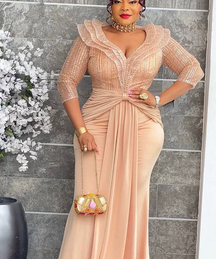 Statement White Sequin Ruched Maxi Dress Draped - Bridal Civil Wedding Guest Photoshoot Birthday Party Reception Engagement