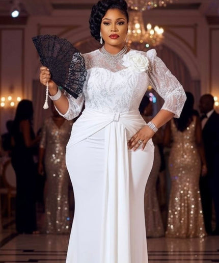 Elegant White Embellished 3D Flower Draped Maxi Dress for Bridal Civil Court Wedding Guest Engagement Party Mother of The Bride Photoshoot Gala Reception