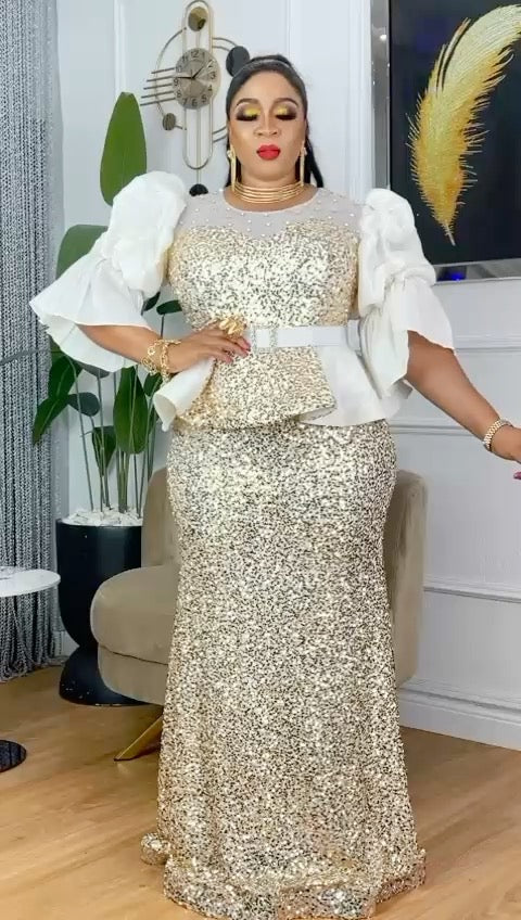 Ruffle Sleeve Sequin Party Dress | Mother of The Bride Wedding Guest