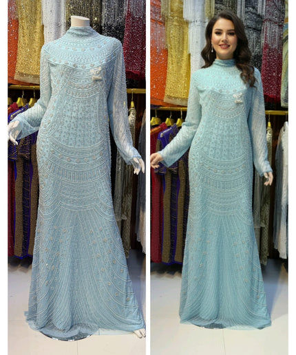 Orange Bead-Embellished Long Sleeve Mermaid Gown: Wedding Guest Attire Mother of the Bride Birthday Party Prom Dress