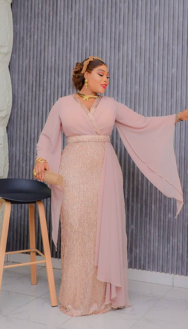 Gold Sequin Draped Maxi Gown | Mother of The Bride Celebration Birthday Party