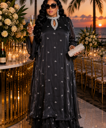 Classy Burgundy Rhinestone Embellished Ruffle Twirl Flowy Kaftan Maxi Dress for Wedding Guest Naming Ceremony Engagement Dinner Party Outfit Plus Size