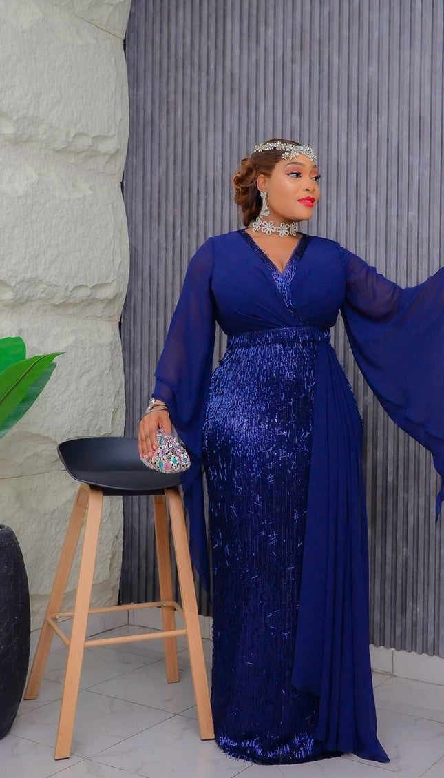 Gold Sequin Draped Maxi Gown | Mother of The Bride Celebration Birthday Party