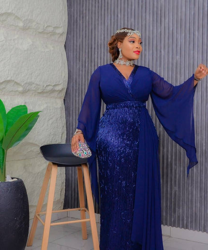 Gold Sequin Draped Maxi Gown | Mother of The Bride Celebration Birthday Party