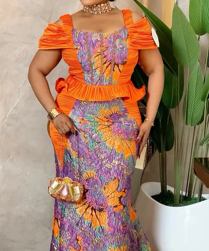 Sexy Cold Shoulder Peplum Orange Maxi Dress Wedding Guest Birthday Party Cocktail Dinner Gala Anniversary