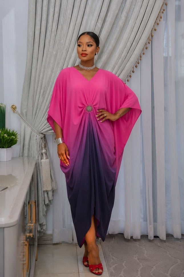 Gold Ombre Asymmetric Embellished Kaftan African Wedding Party Attire Cocktail Birthday One Size