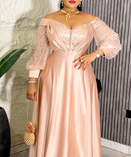 Off-The-Shoulder Sequin A-Line Gown | Party Birthday Bridal Graduation Mother of The Bride Wedding Guest