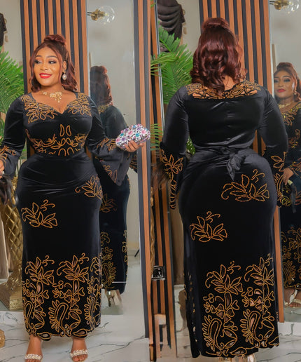 Elegant Black Embellished Wrap Maxi Dress with Rhinestones for Mother of The Bride Wedding Guest Engagement Ceremony