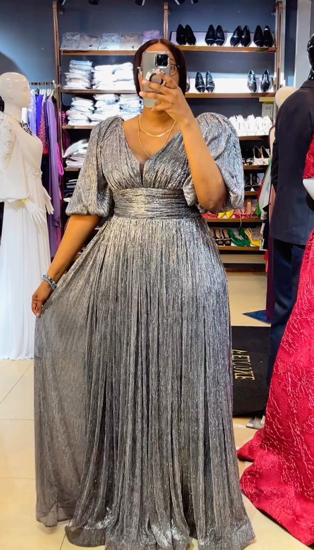 Metallic A-Line Gown | Wedding Guest Dress Plus Size Evening Wear Mother of The Bride