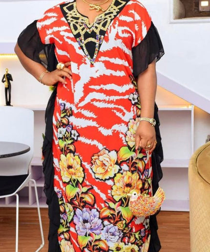 Ruffled Kaftan Maxi Dress with Rhinestones Curvy Plus Size Party Women's Fashion | Baby Shower Birthday Weekend Wear Wedding Guest Reception