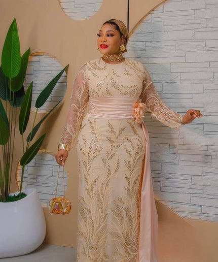Gold Sequin Embellished Draped Dress, Formal Evening Wear, Wedding Guest Attire Mother of The Bride