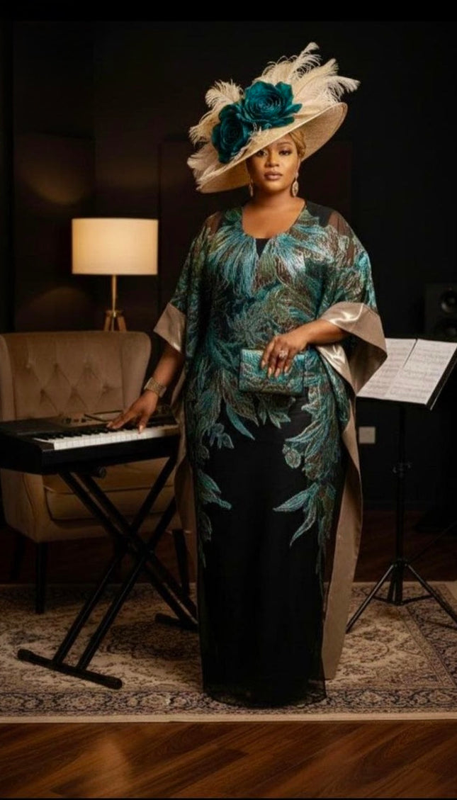 Blue Brocade Kaftan Dress: African Bubu Wedding Attire Engagement Cocktail Birthday Party