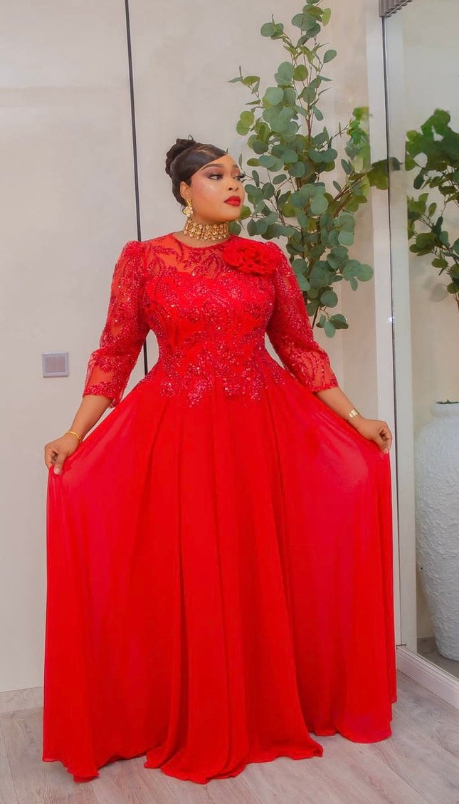 Red Sequin Embellished A-Line Dress: Wedding Guest Attire Mother of The Bride Photoshoot Birthday Party