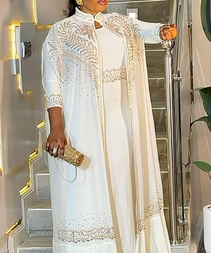 Purple Kaftan 2-Piece Rhinestone Dress for Wedding Guest Cocktail Mother of The Bride