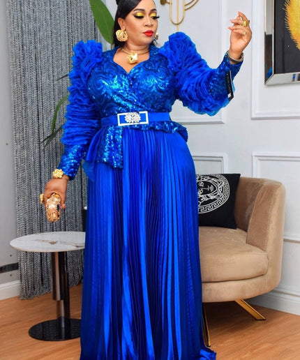 Classy Dramatic Sleeve Sequin Peplum Gown | Party Mother of The Bride Wedding Guest Gala Graduation