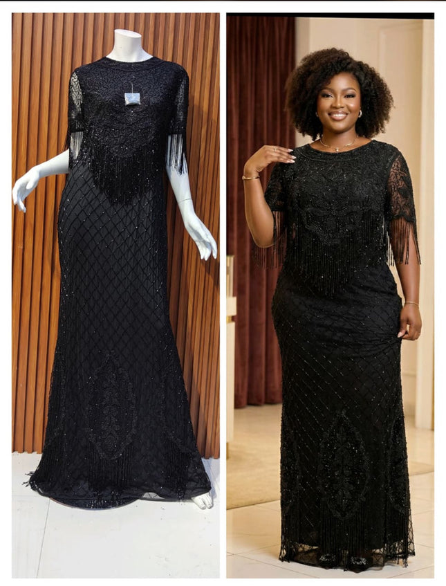 Plus Size White Crystal-Fringe Embellished Evening Gown for Mother of The Bride Photoshoot Birthday Dinner Wedding Guest