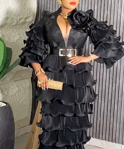 Dramatic Waterfall Ruffle Mother of The Bride Maxi Dress | Wedding  Birthday Party Dinner Anniversary Gala Reception