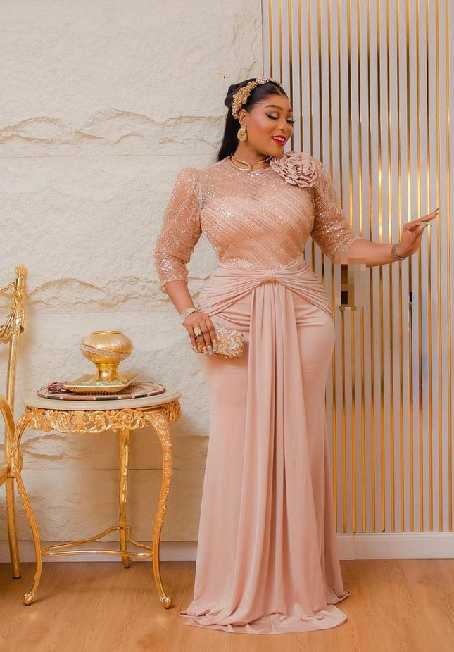 Green Sequin Draped Ruched Maxi Dress for Mother of The Bride Photoshoot Birthday Dinner Cocktail Reception Wedding Guest