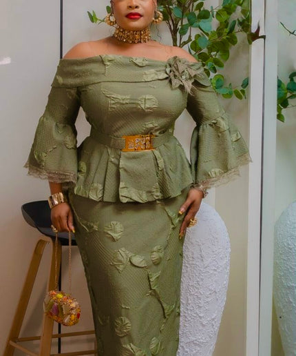 Elegant Purple Off-The-Shoulder 3D Flower Flare Sleeve Peplum Dress for Wedding Guest Birthday Photoshoot Cocktail Dinner Reception