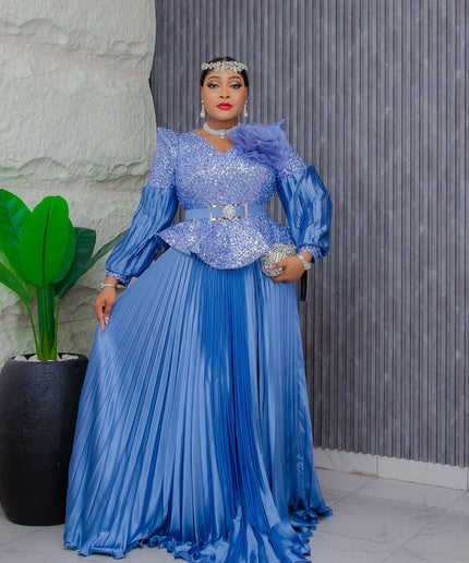 Dramatic Shoulder Sequin White Maxi Dress | Wedding Guest Gala Birthday Party Mother of The Bride