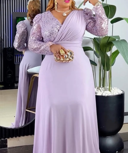 Sequined Long Sleeve Maxi Dress | Wedding Party Birthday Anniversary Ceremony