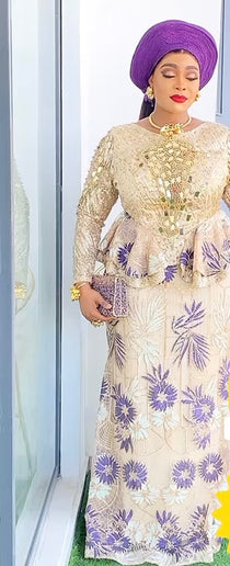 Sequin Embellished Peplum Mermaid Maxi Dress