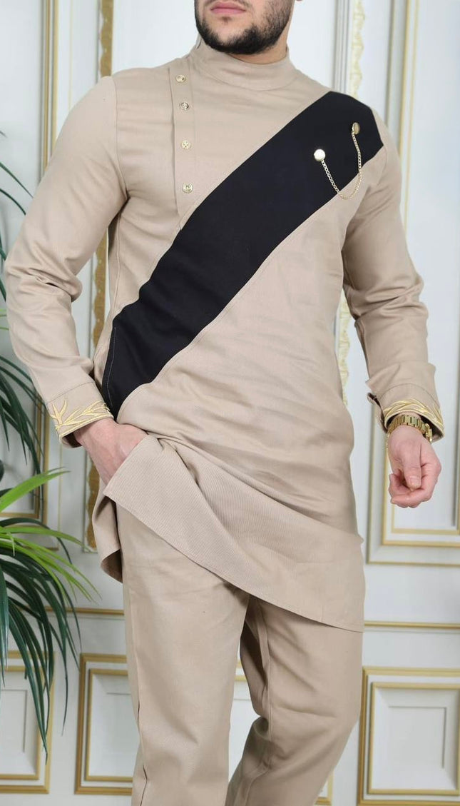 Men's Embroidered 2-Piece Outfit, Cotton Long Sleeve Shirt & Pants: Wedding Graduation Birthday Party Attire