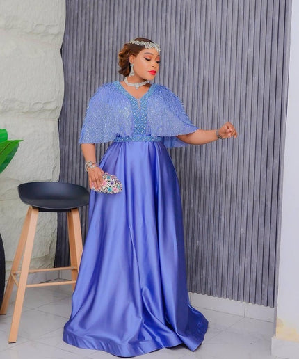 Fancy Embellished Cape A-Line Gown | Mother of The Bride Anniversary Celebration Birthday Photoshoot Party