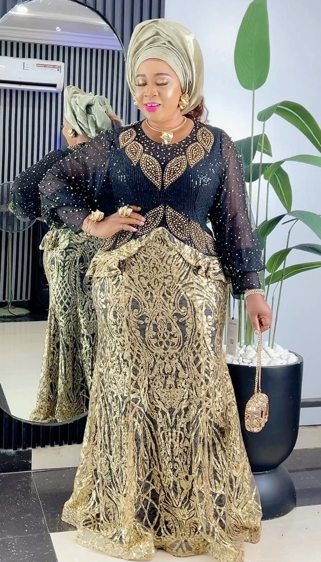 Beaded Embellished Fancy Sleeve Maxi Dress