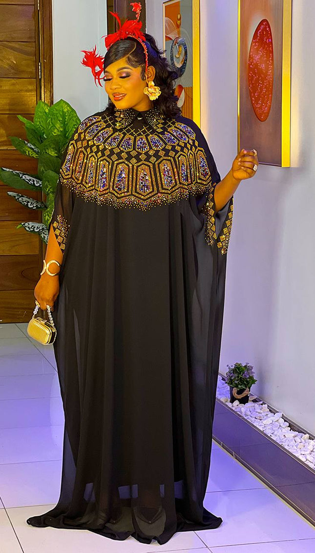 White Kaftan Rhinestone Dress 2-Piece Outfit Set - African Wedding Guest Attire Engagement Ceremony Birthday Photoshoot