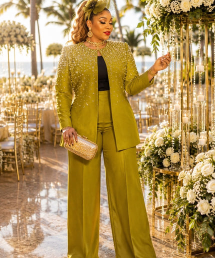 "Pretty in Pink" Rhinestone Embellished 3-Piece Wide-Leg Pant Suit Set, Jacket Pants Camisole: Formal Wedding Guest Holiday Cocktail Party Church Reception Anniversary Mother of The Bride