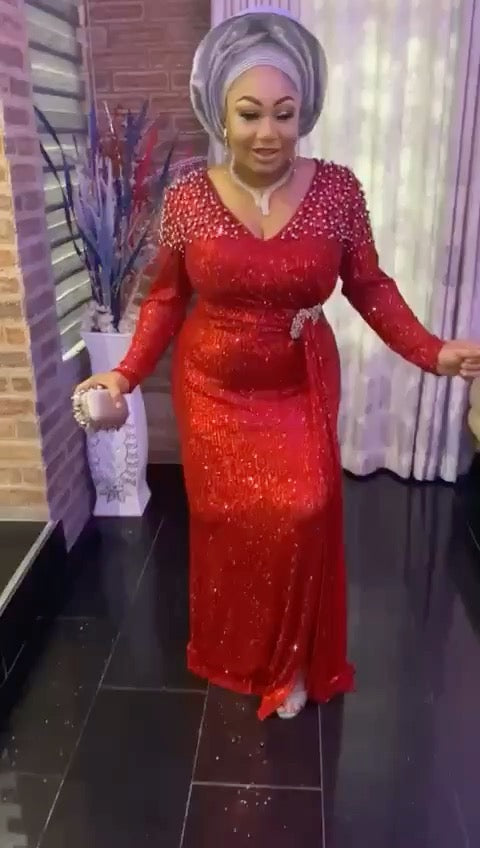 Red Sequin Beaded Maxi Dress | Wedding Guest Mother of The Bride Birthday Party