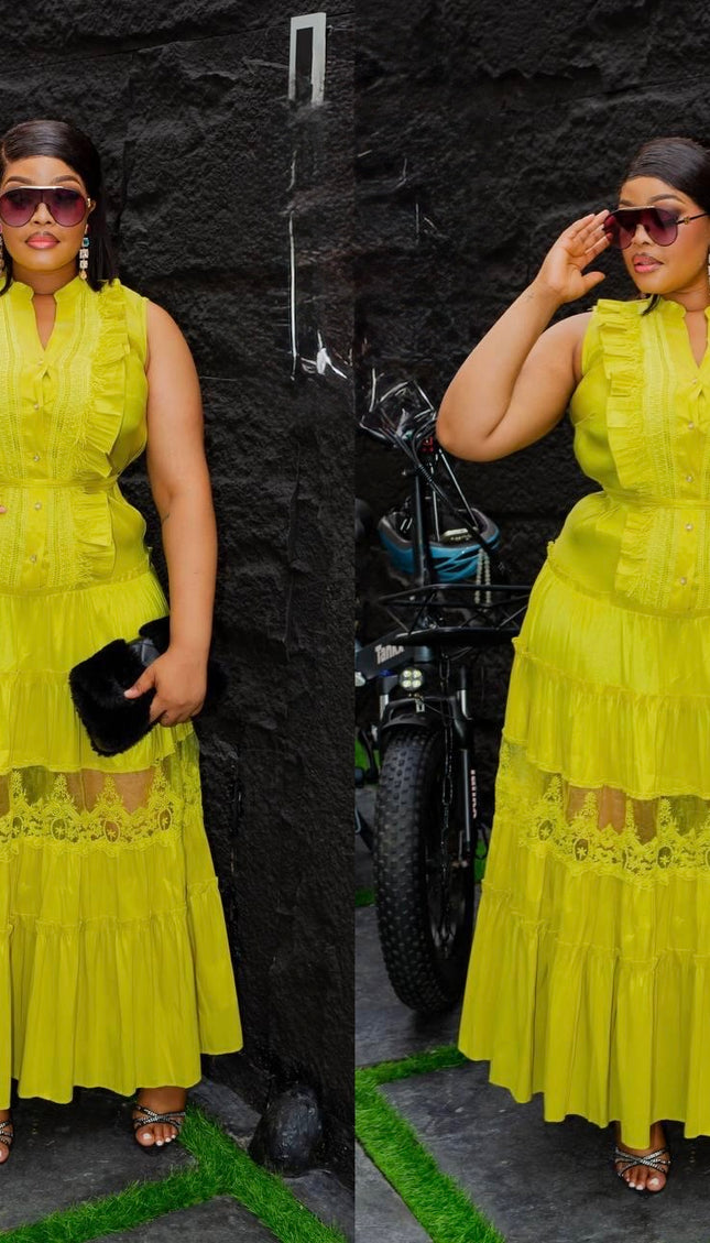 Lemon Pleated A-line Maxi Dress: Summer Wedding Guest Birthday Party Cocktail Dinner Graduation