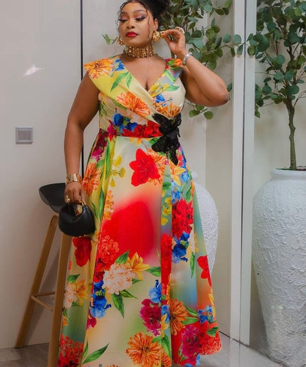 Red Floral Sequin Applique Maxi Dress for Wedding Guest Cocktail Party