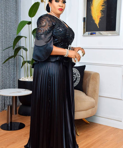 Statement Sleeve Sequin Peplum Top and Skirt | Mother of The Bride Birthday Party Wedding Guest