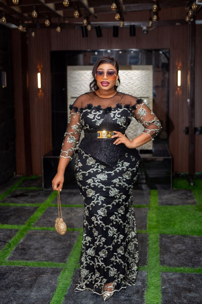 Black Sequin Embroidered Mother of The Bride Dress Plus Size Wedding Guest Mermaid Gown Cocktail Photoshoot Birthday