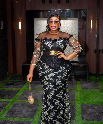 Black Sequin Embroidered Mother of The Bride Dress Plus Size Wedding Guest Mermaid Gown Cocktail Photoshoot Birthday