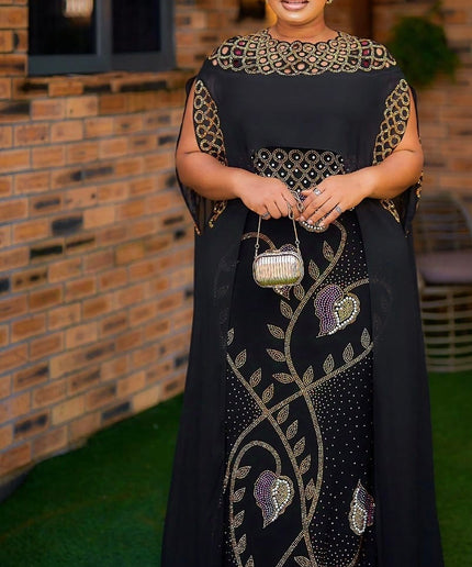 Bling Embellished Kaftan Dress with Cape