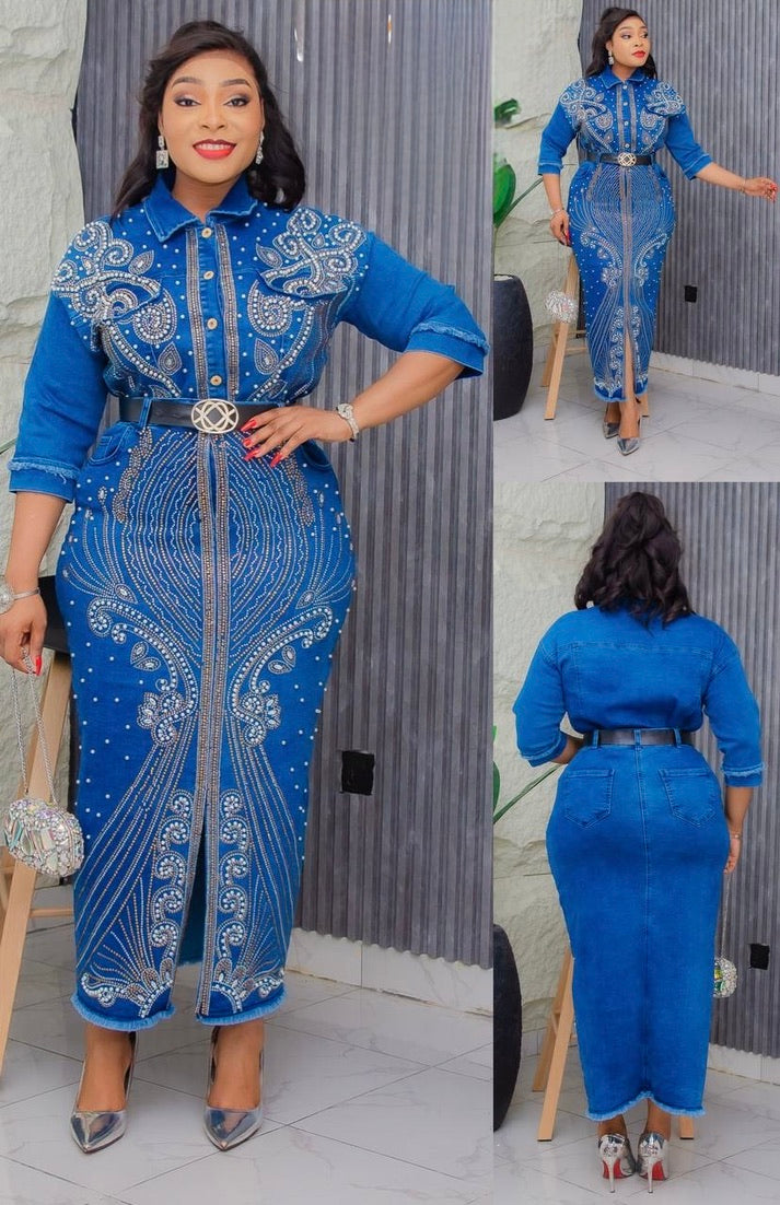 denim birthday dress for women Britney denim dress CUSTOM gown with train size all sizes