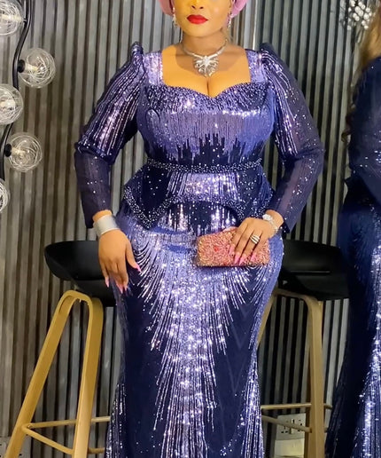 Pink Sequin Embellished Peplum Mermaid Gown