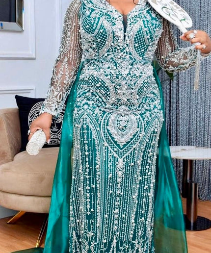 Plus Size Embellished Mother of The Bride Mermaid Gown Overskirt, Beaded Wedding Guest Dress Floor Length Maxi, Birthday Dinner Reception Gala Dress