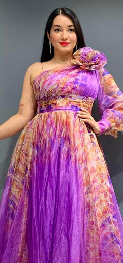One Shoulder Ombre A Line Maxi Gown with Slit, Mother of The Bride Plus Size Summer Wedding Guest Gown Birthday Party Cocktail Gala