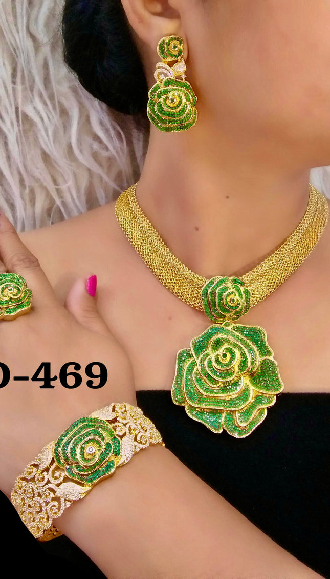 Dubai Gold Plated Jewelry Set Cubic Zirconia | Bridal Jewelry, Wedding Guest, Mother of The Bride Jewelry, Birthday Party Celebrant