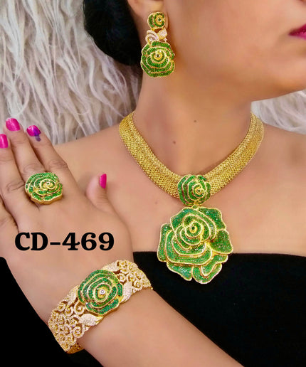 Dubai Gold Plated Jewelry Set Cubic Zirconia | Bridal Jewelry, Wedding Guest, Mother of The Bride Jewelry, Birthday Party Celebrant