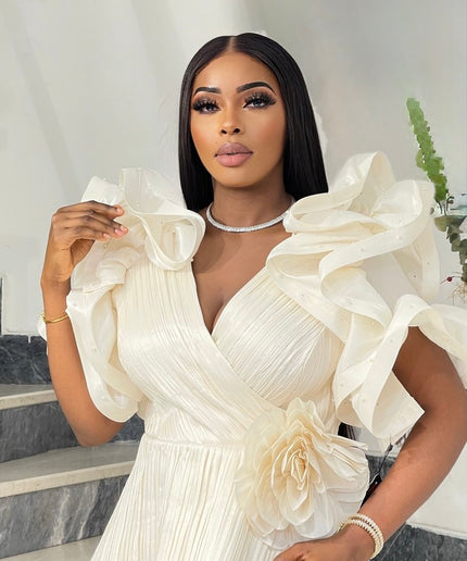 Dramatic Ruffle Sleeve Sequin Maxi Dress | Wedding Guest Look Birthday Party Mother of The Bride
