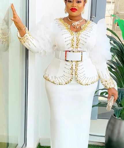 Orange Embellished Ruffle Sleeve Top & Skirt 2-Piece Set for Wedding Guest Birthday Party Celebrant Photoshoot