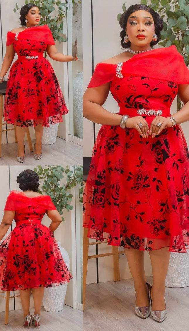 Gold Off-Shoulder Embellished Twirl Skater Midi Dress Wedding Guest Cocktail Party Dinner Birthday Photoshoot