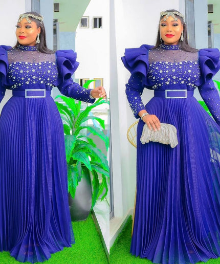 Dramatic Ruffle Sleeve Embellished Maxi Gown