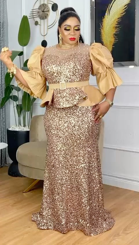 Ruffle Sleeve Sequin Party Dress | Mother of The Bride Wedding Guest