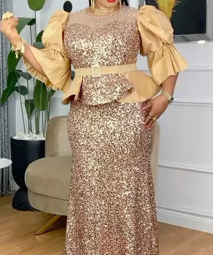 Ruffle Sleeve Sequin Party Dress | Mother of The Bride Wedding Guest
